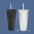 650ml Diamond Double-Layer Plastic Cup With Straw